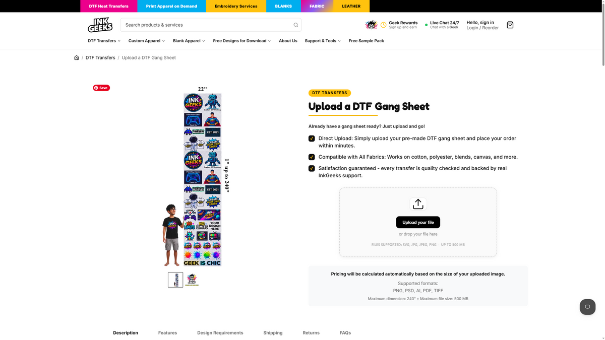 DTF product page